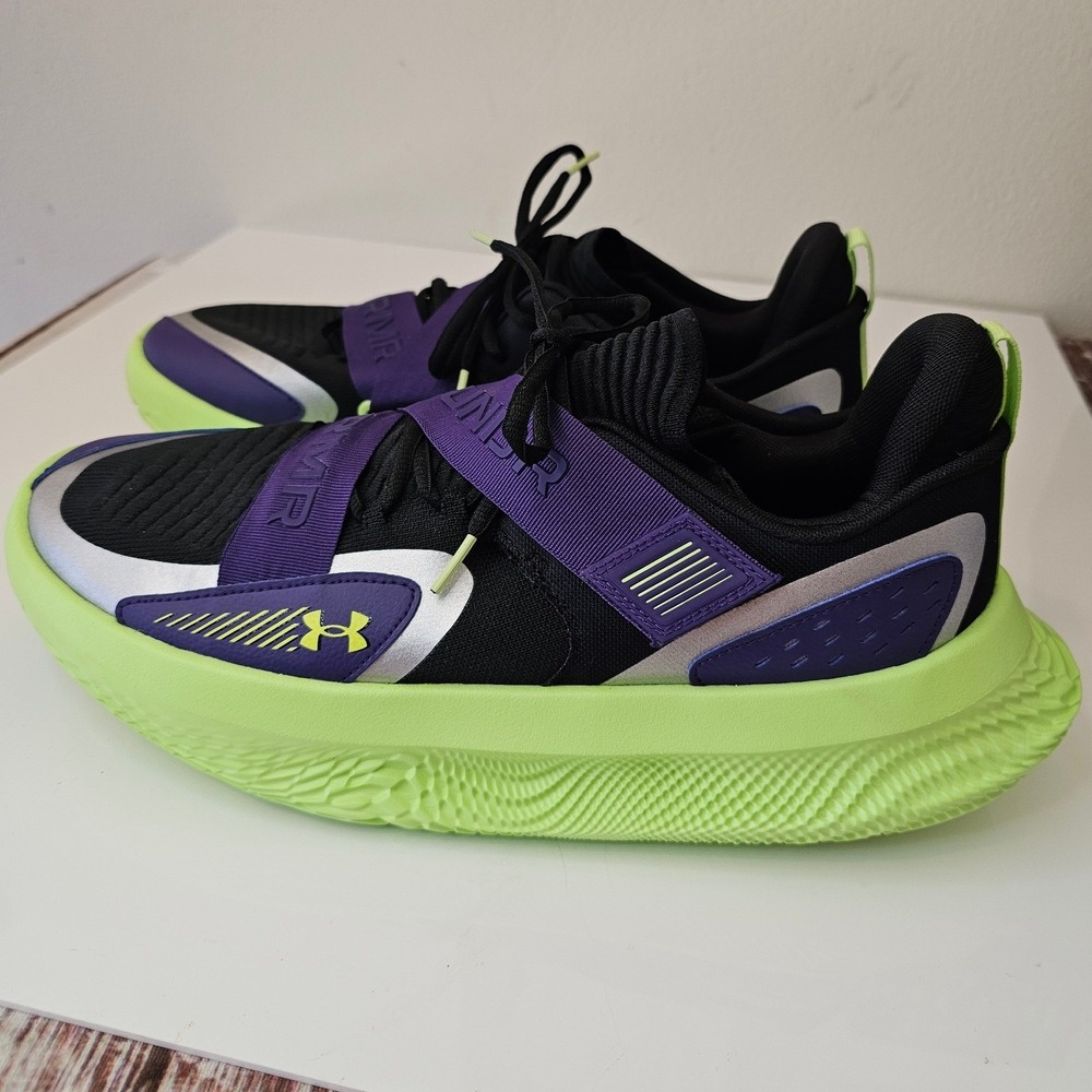 Under Armour Flow Dynamic Mens Training Shoes Black Purple Lime Size 14 men's
